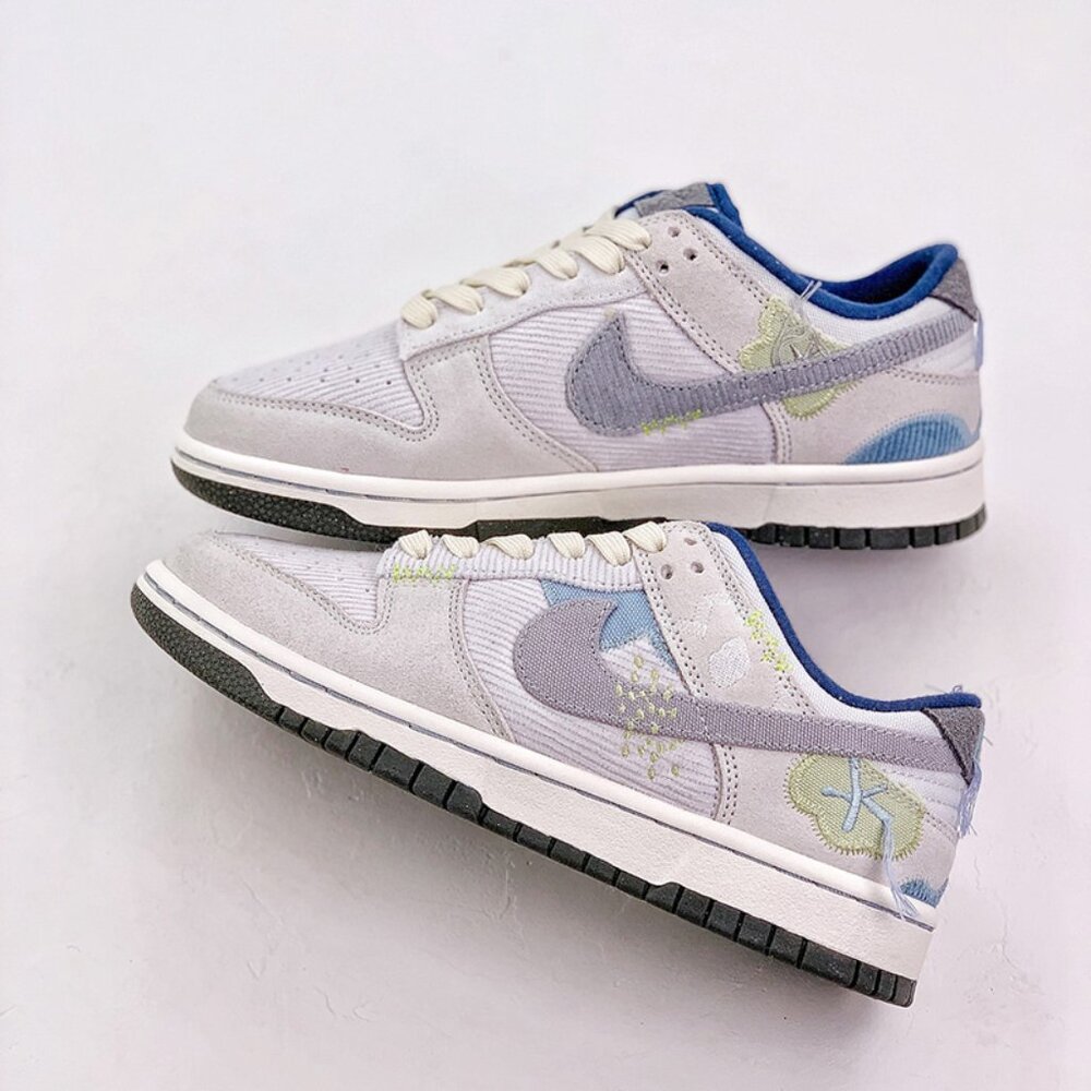 Nike Dunk Low Grey-Blue Corduroy Sneakers